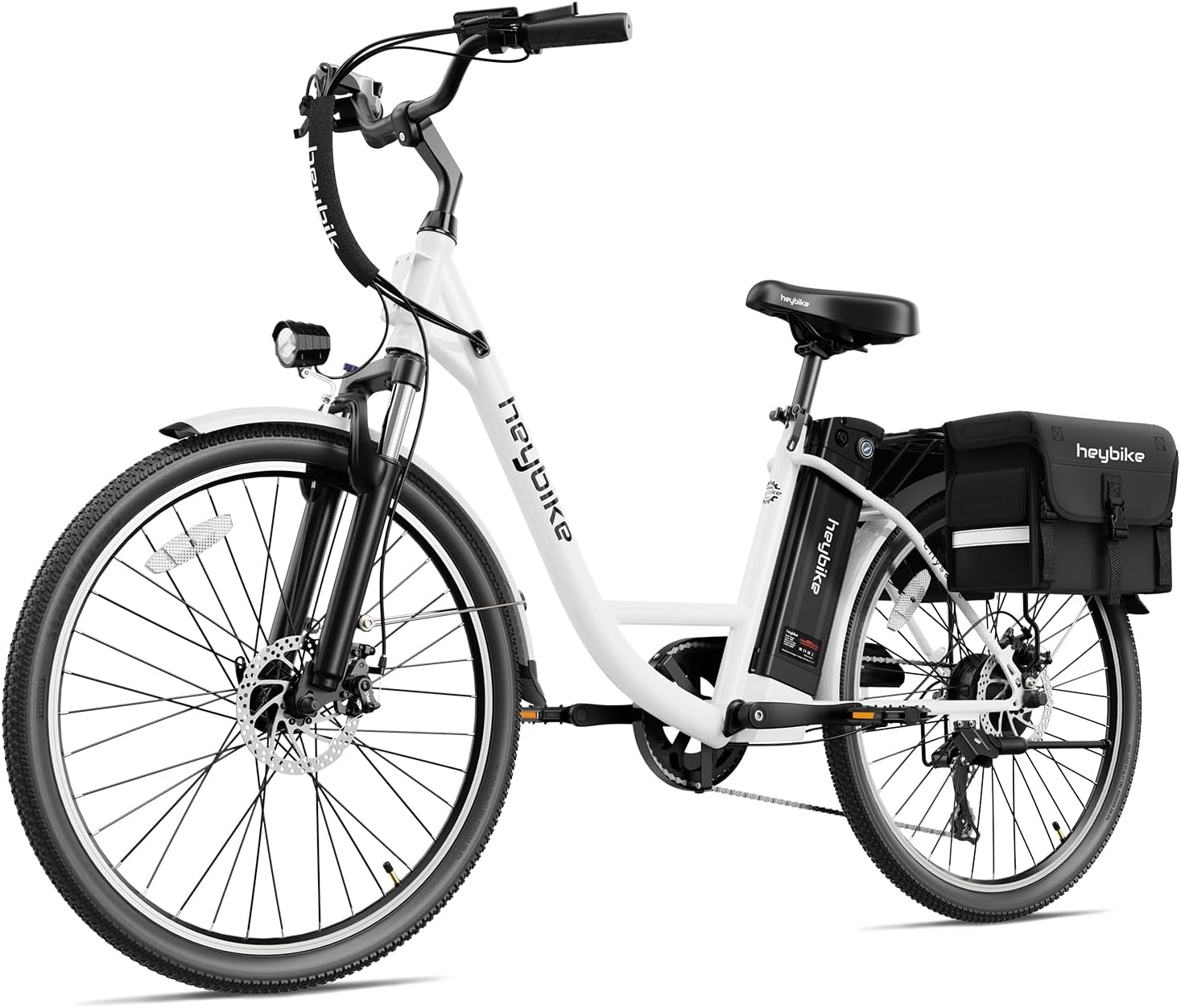 White Heybike Citscape Commute Electric Bike with rear rack